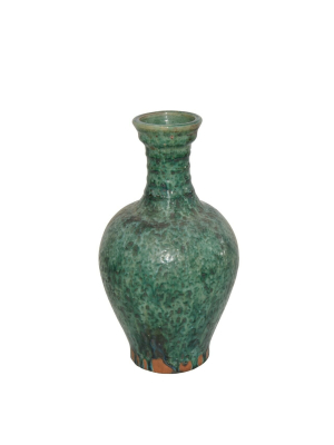 Ridged Neck Vase, Speckled Green