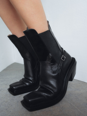 Heeled Leather Square Toe Ankle Boots