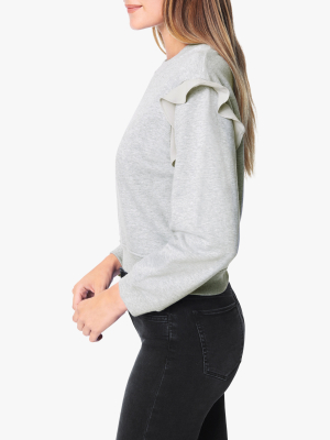 Chiffon-frill Bishop-sleeve Sweatshirt