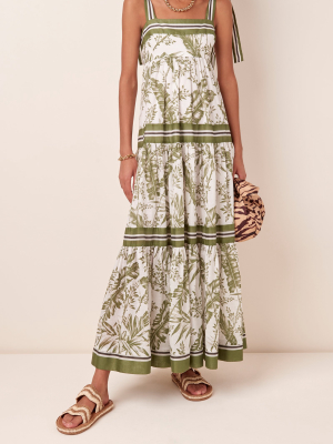 Empire Ribbon-trimmed Printed Cotton Maxi Dress