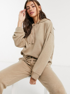 Mango Knitted Hoodie Co-ord In Camel