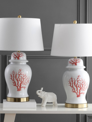 Set Of 2 Emory Table Lamp (includes Led Light Bulb) Red/white - Safavieh