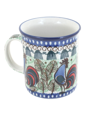 Blue Rose Polish Pottery Rooster Row Small Coffee Mug