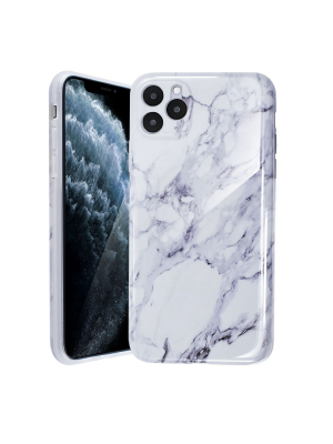 White Glossy Marble Case For Iphone, Soft Flexible Slim Tpu Gel Rubber Smooth Cover, Shockproof And Anti-scratch By Insten