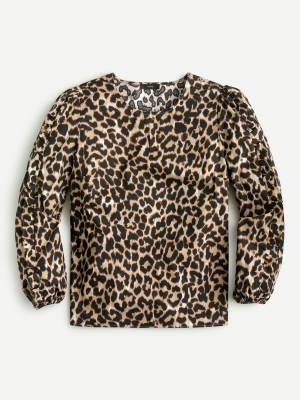 Ruffle-sleeve Top In Leopard