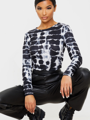 Black Printed Crew Neck Long Sleeve T Shirt