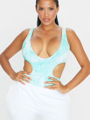 Shape Mint Tie Dye Rib Cut Out Plunge Bodysuit