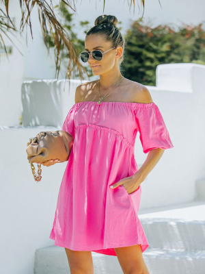 Connah Cotton Pocketed Off The Shoulder Dress - Pink - Final Sale