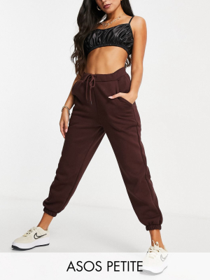 Asos Design Petite Oversized Sweatpants In Chocolate