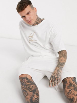 Asos Dark Future Lounge Oversized T-shirt With Short Pajama Set With Branded Waistband