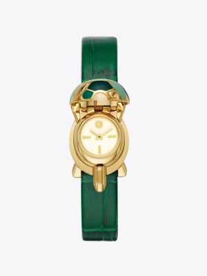 Turtle Watch, Green Leather/gold-tone, 23 X 29 Mm