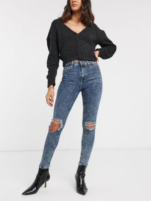 Topshop Jamie Skinny Jeans With Rips In Dark Wash