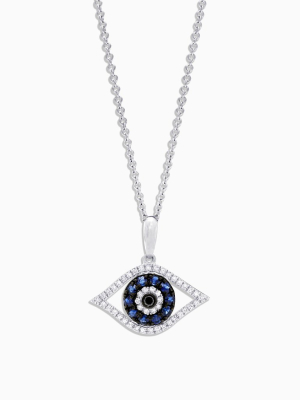 Effy Novelty 14k White Gold Sapphire & Diamond Evil Eye Pendant, 0.42 Tcw