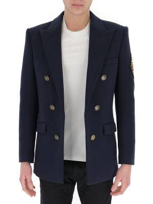 Balmain Logo Patch Double Breasted Blazer