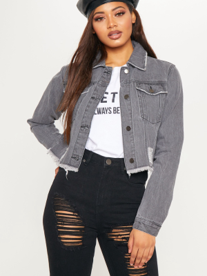 Tall Charcoal Cropped Denim Jacket