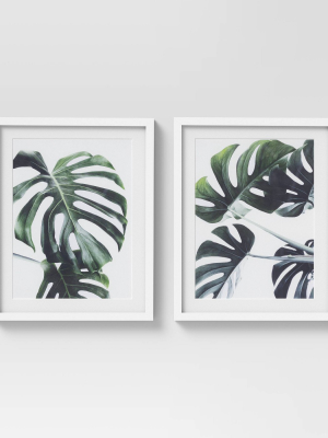 (set Of 2) 16" X 20" Tropical Leaves Framed Wall Art White/green - Project 62™