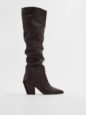 High Shaft Heeled Leather Boots