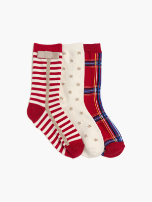 Glitter Holiday Tartan Socks Three-pack