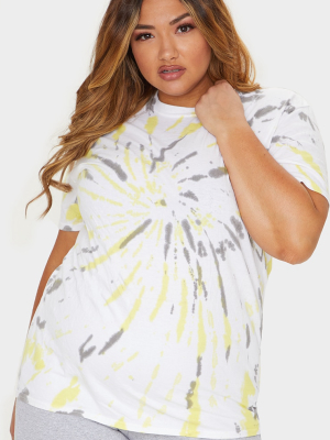 Plus Yellow Tie Dye Oversized Boyfriend T Shirt