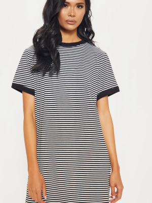 Black Stripe Crew Neck T Shirt Dress