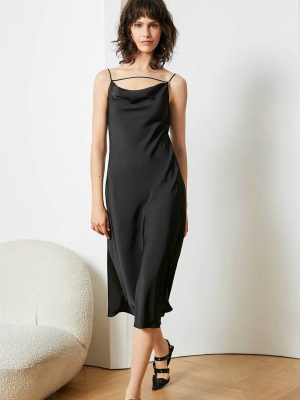 Giuliana Black Slip Midi Dress