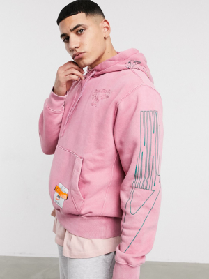 Nike Drip Wash Hoodie With Print In Washed Pink
