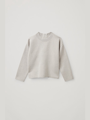 Merino Wool-cotton Mix Mock Neck Zip-up Lurex Sweater