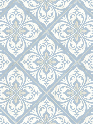 Plumosa Tile Wallpaper In Carolina Blue And Arrowroot From The Luxe Retreat Collection By Seabrook Wallcoverings