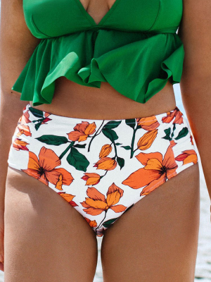 Zoe Floral High Waisted Plus Size Bikini Bottom