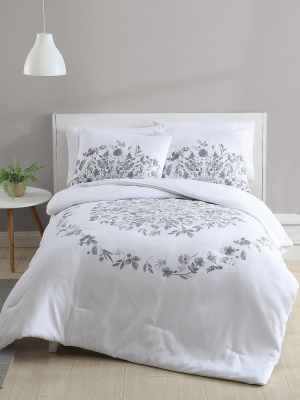 Vcny Home Lauren Black And White Floral Duvet Cover Set - White 2 Piece Twin Xl