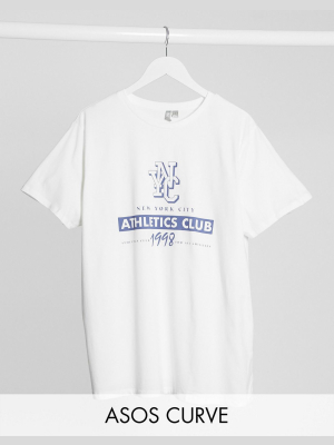 Asos Design Curve T-shirt With Nyc Athletics Club In White