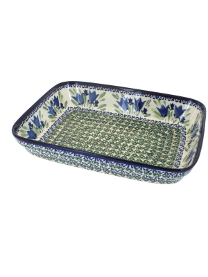 Blue Rose Polish Pottery Blue Tulip Medium Rectangular Baker