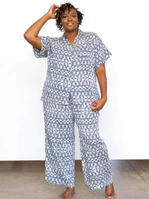 Geo Starburst Modal Pajama Set - Navy + Cream