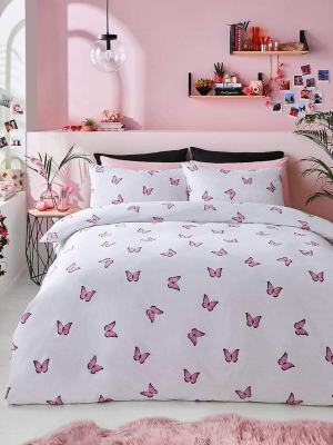 Pink Butterfly Duvet Cover Set