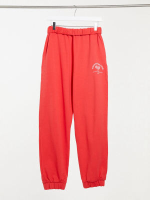 Asos Design Hourglass Roll-waist Oversized Sweatpants With Tennis Logo In Red