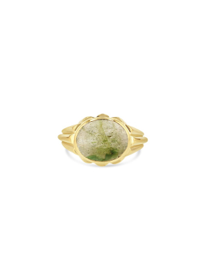 Green Sapphire Column Ring Horizontal