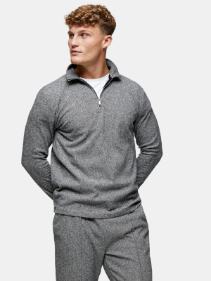 Light Gray Herringbone 1/4 Funnel Neck Tracksuit