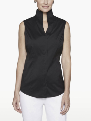 Sleeveless Stretch Cotton Blouse, Black