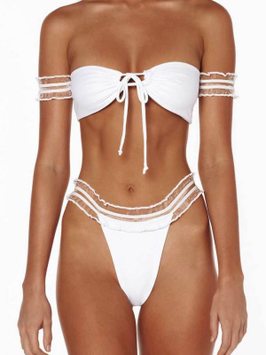 Mesh Sleeved Off The Shoulder Bikini Swimsuit - Two Piece Set