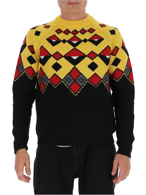 Prada Geometric Intarsia Knit Sweater