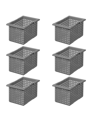 Like-it Versatile Stacking Plastic Home Bathroom Storage Solution Organizer Slotted Basket Tote, Gray (6 Pack)