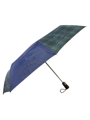 Totes Titan Plaid Automatic Open Close Windproof & Water-resistant Foldable Compact Umbrella - Navy