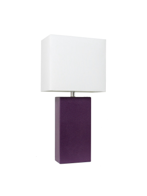 21" Monaco Avenue Modern Leather Table Lamp Eggplant - Elegant Designs