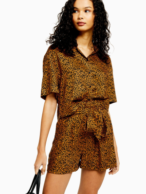 Cairo Brown Leopard Print Short Sleeve Shirt