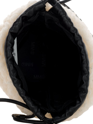 Mm6 Maison Margiela Logo Patched Shearling Shoulder Bag