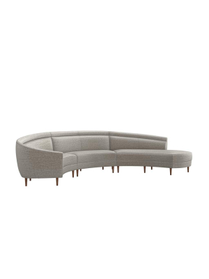 Interlude Home Capri Right Chaise 3 Piece Sectional - Feather Gray