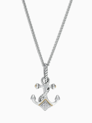 Effy Seaside Sterling Silver & 18k Gold Diamond Anchor Pendant, 0.04 Tcw
