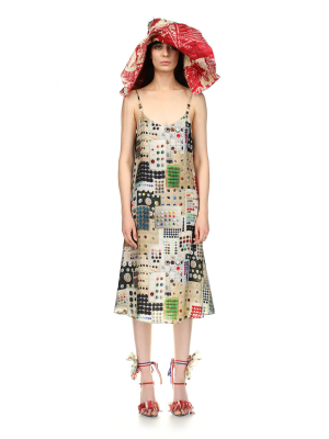 'button Card Shoppe' Slip Dress With Button Embellishment