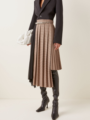 Asymmetric Pleated Houndstooth Skirt