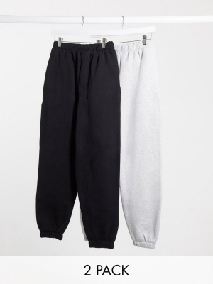Asos Design Oversized Sweatpant 2 Pack In Black And Gray